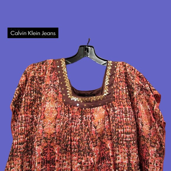 Calvin Klein NEW Artistic Modernism Abstract Gold Speckle Square-Neck Top S - Picture 2 of 10
